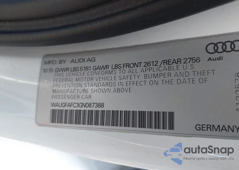 2016 Audi A6 2.0T Premium Plus z USA, uszkodzony, nr VIN WAUGFAFC3GN087388